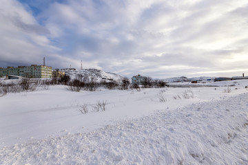 The old fishing village on the shore of the Barents sea, the Kola Peninsula, Teriberka, Russia