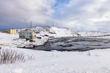 The old fishing village on the shore of the Barents sea, the Kola Peninsula, Teriberka, Russia