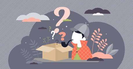 Mystery box wonder concept, flat tiny person vector illustration