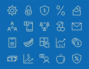 Set of business vector line icons. It contains user symbols, dollar pictograms, gears, briefcase, puzzles,