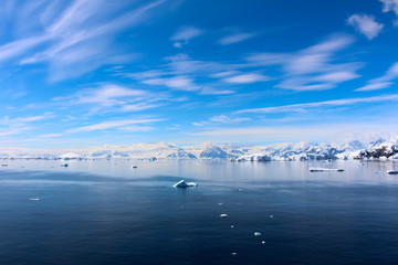 Fototapeta na wymiar Icebergs in the Bismarck Strait in the Antarctic Peninsula, Antarctica