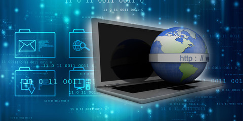 3d rendering https WWW sign on laptop