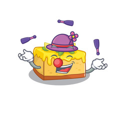 a lively lemon cheesecake cartoon character design playing Juggling