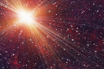 bright sun on a space stars background