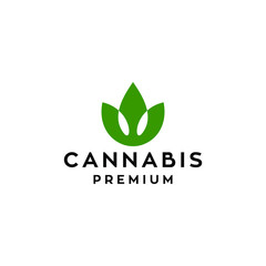 cannabis or lotus flower line logo icon design vector  