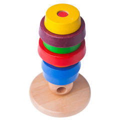 Toy or baby toy wood color pyramid on background new.