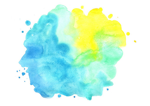 Abstract yellow, blue and green watercolor background for decoration on summer events.