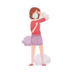 Young Woman Wearing Safety Mask Because of Bad Air and Dust Vector Illustration