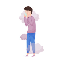 Young Man Walking Wearing Safety Mask Because of Bad Air and Dust Vector Illustration