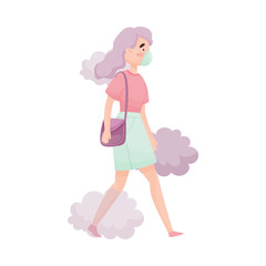 Young Woman Wearing Safety Mask Because of Bad Air and Dust Vector Illustration