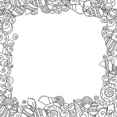 coloring book frame shells sea linear black and white