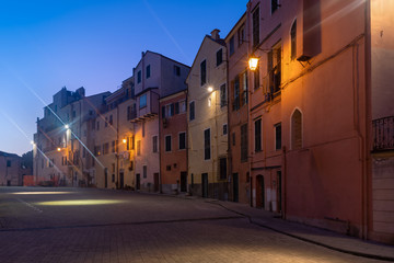 Imperia old town in the night, Liguria, Italy