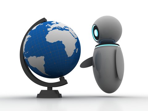 3d render latest technology robot with globe