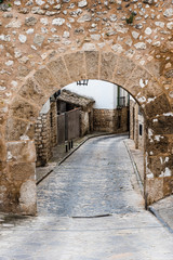 Fototapeta na wymiar Street and stone arch in the medieval town of Pastrana in Spain