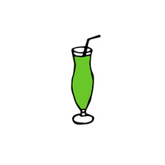 Cocktail in a glass, vector illustration, green color, hand drawing