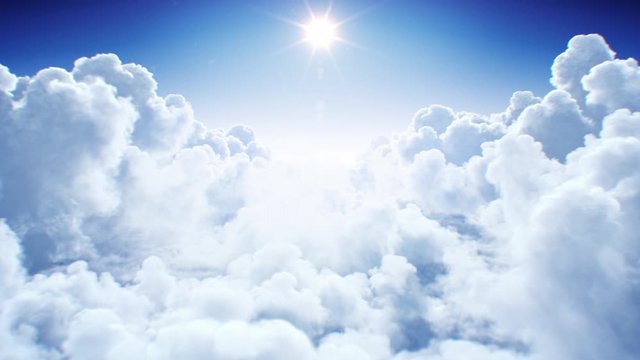 Natural Endless Cumulus Clouds Under the Shining Bright Sun Daylight Seamless. Flying Through the Nearest Clouds with the Afternoon Sun Looped 3d Animation. 4k Ultra HD 3840x2160