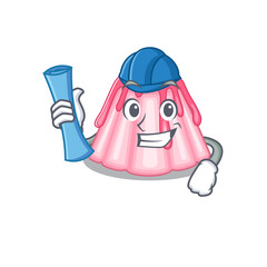 Obraz premium A success of strawberry jelly Architect having blue prints and blue helmet