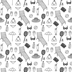 Summer seamless pattern beach supplies, vector illustration