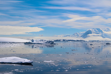 Fototapeta na wymiar Ice floating in the waters of Antarctica. Lemaire Channel, Antarctic Peninsula, Antarctica