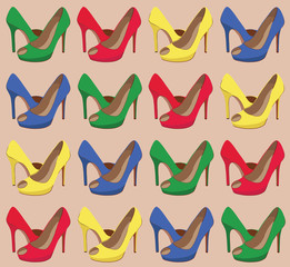 Fototapeta premium Vector seamless pattern with bright fashion shoes