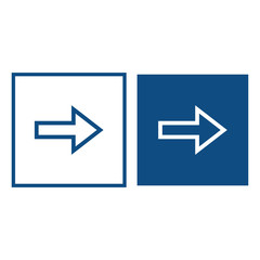 Contour direction arrow. The symbol is located in a square frame. Vector blue icons.