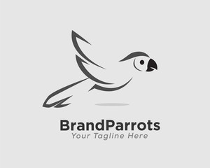 Simple black line art flying parrot logo design inspiration © ShiipArts