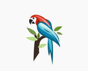 parrot at nature perch on branch plant logo design inspiration