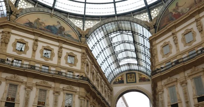 Milan Vittorio Emanuele Gallery (near Duomo) ceilings - 4k footage