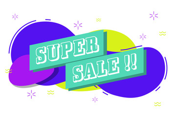 super sale banner template with vibrant vivid color and flat style