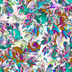 Fototapeta na wymiar abstract wild flowers hand drawn seamless colorful pattern 