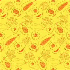 Papaya fruit leaves pattern doodle