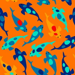 Fototapeta na wymiar Colorful seamless pattern with cute koi carps, vector 