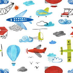 Kids Seamless Pattern With Airplanes