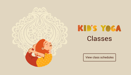 Vector colorful horizontal web banner template Kids Yoga Classes