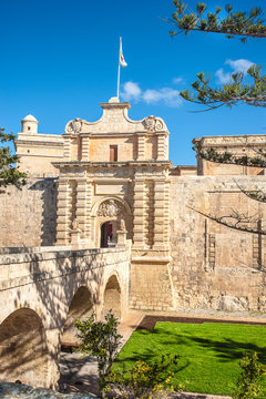 Main entrance of Mdina also known by its title "Old City", a fortified city in the Northern Region of island Malta