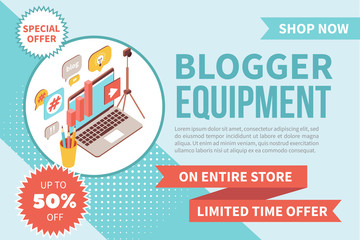 Blogger Equipment Isometric Banner