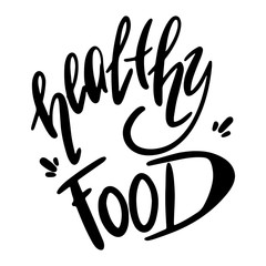 Hand lettering healthy food outline doodle cute digital art. Print for cards, banners, posters, textiles, restaurants, menus, packaging, wrapping paper, invitation cards, shops, coloring books.