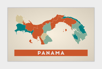 Panama poster. Map of the country with colorful regions. Shape of Panama with country name. Powerful vector illustration.