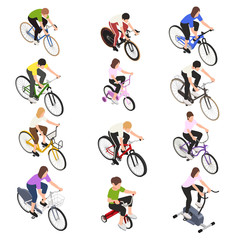 Obraz premium People Riding Bicycles Isometric Set