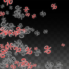 Luxury Vector Gold Percentage Sign Confetti on Transparent. Percent Sale Background. Business, Economics Print. Discount Illustration. Promotion Poster. Black Friday Banner. Special offer Template.