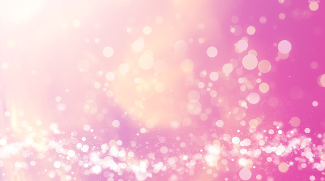 abstract pink background with bokeh lights and sunlight, panoramic background