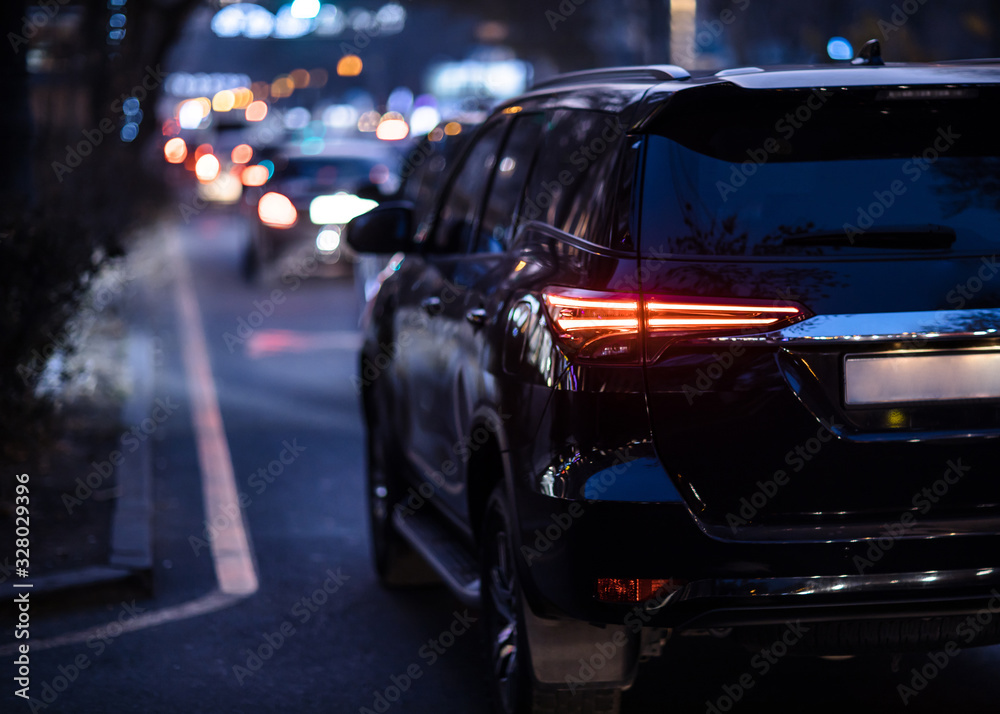 Sticker car in road at the night street