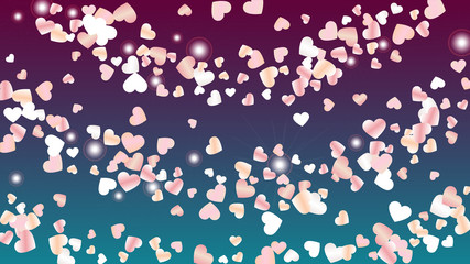 Realistic Background with Confetti of Hearts Glitter Particles. Sparkle Lights Texture. Celebration pattern. Light Spots. Explosion of Confetti. Glitter Vector Illustration. Design for Banner.