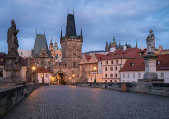 Fototapeta na wymiar Morning view at Hradcany Castle from Charles Bridge in Prague