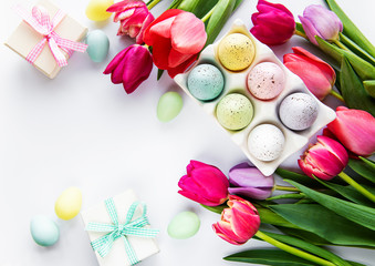 Spring tulips and easter eggs