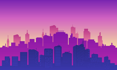Fototapeta na wymiar Silhouette of the city with purple sky gradient.