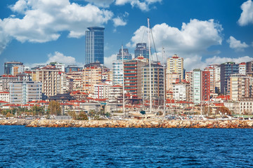 ISTANBUL, TURKEY - October 9th, 2019: Genuine architecture along the banks of Bosphorus, popular travel destination and significant passway between Europe and Asia. Bosphorus cruise.
