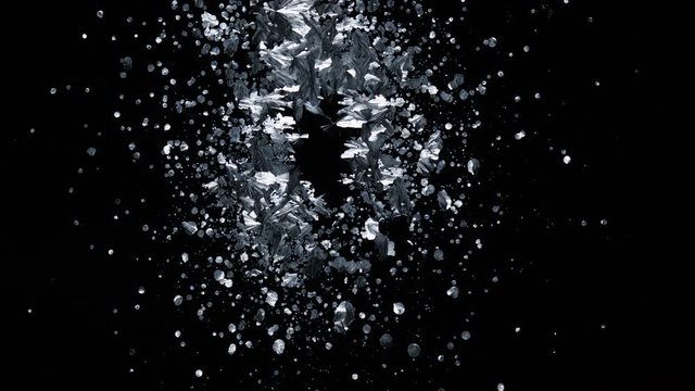 Real frost on a window. Frostwork pattern ice crystals on black background. Dark surface with abstract ice structure makes to overlay or add a frost effect.