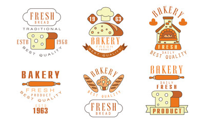 Premium Bakery Logo Design Collection, Daily Fresh Products Vector Illustration on White Background