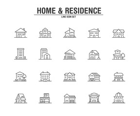 Home and Residence line icons. Vector illustration pixel perfect on white background.